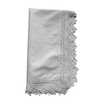 Mixed fabric tablecloth with hand-crocheted edge 84cm x 91cm