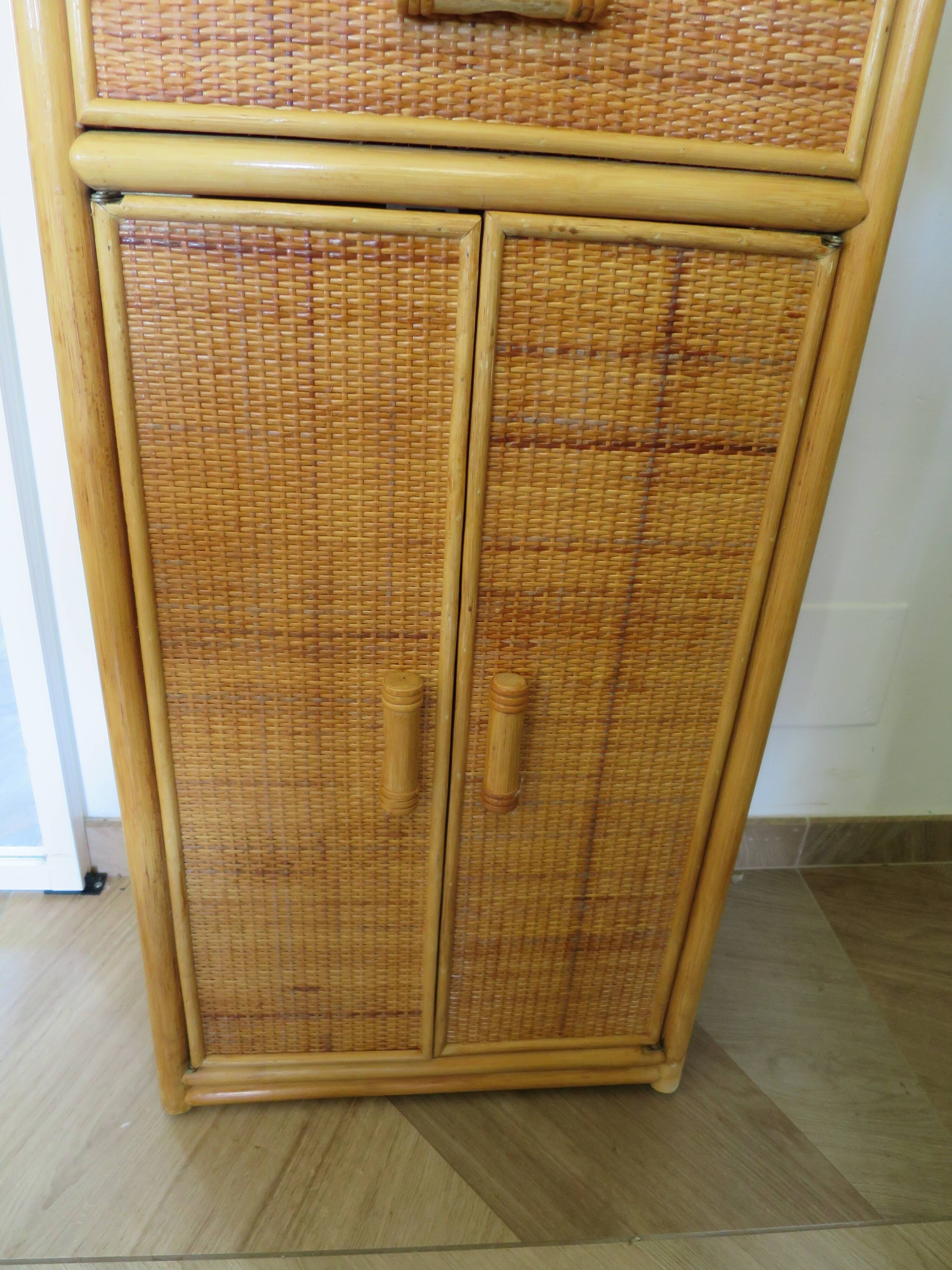 Vintage Library - 2 drawers - Woven rattan cupboard - 1980s - natural
