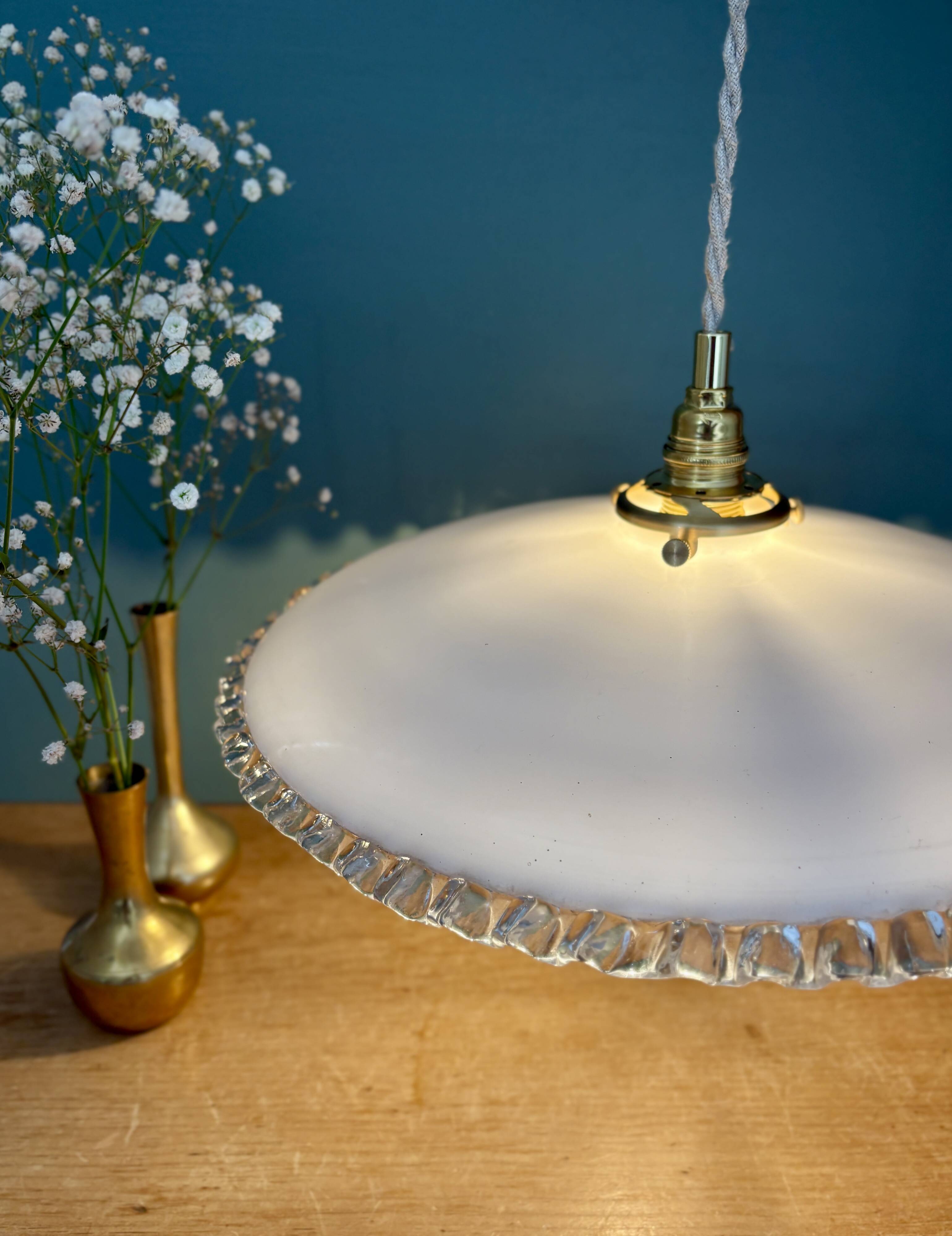 XXL vintage opaline lampshade pendant light