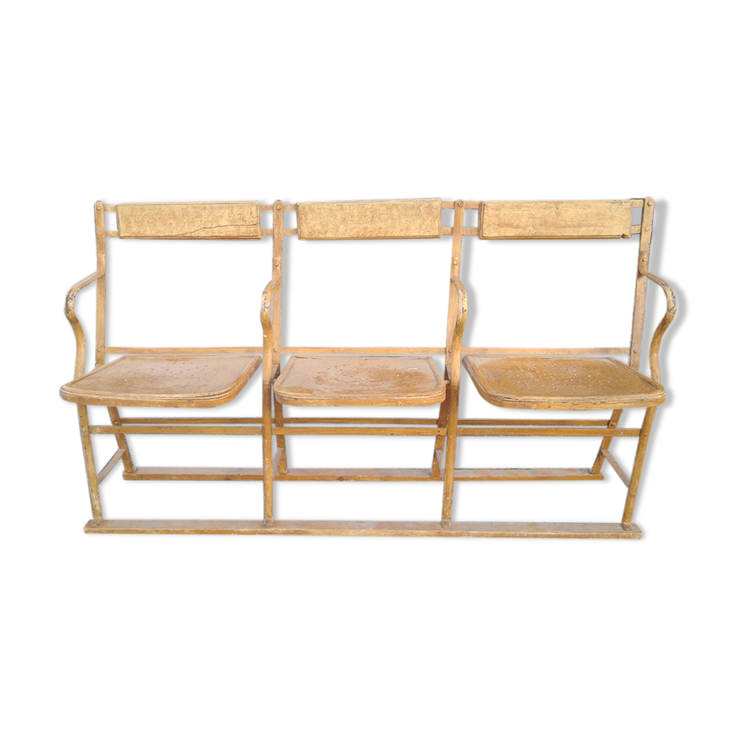 Bench cinema or theatre chairs in iron and solid wood - circa 1930