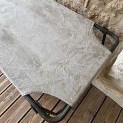 Antique folding military camp bed – khaki green canvas and metal