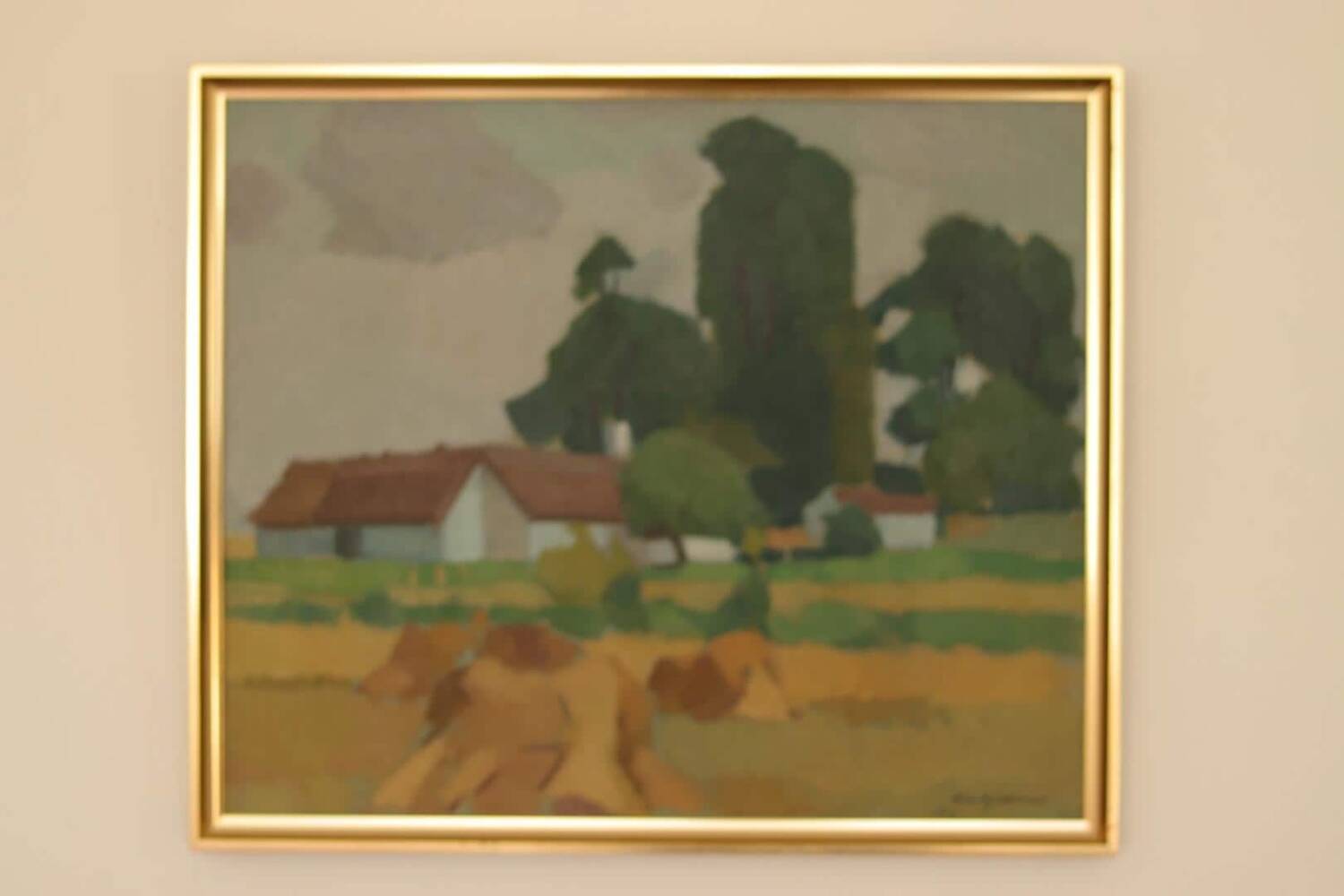 Mid Century Swedish Oil on Canvas – “Village” by Richard Björklund