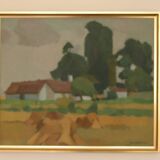 Mid Century Swedish Oil on Canvas – “Village” by Richard Björklund