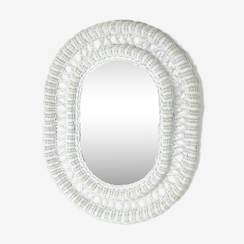 Miroir en osier blanc encadré années 1970 57x72cm