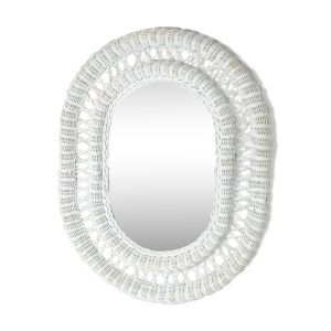 Miroir en osier blanc encadré