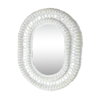 Miroir en osier blanc encadré années 1970 57x72cm