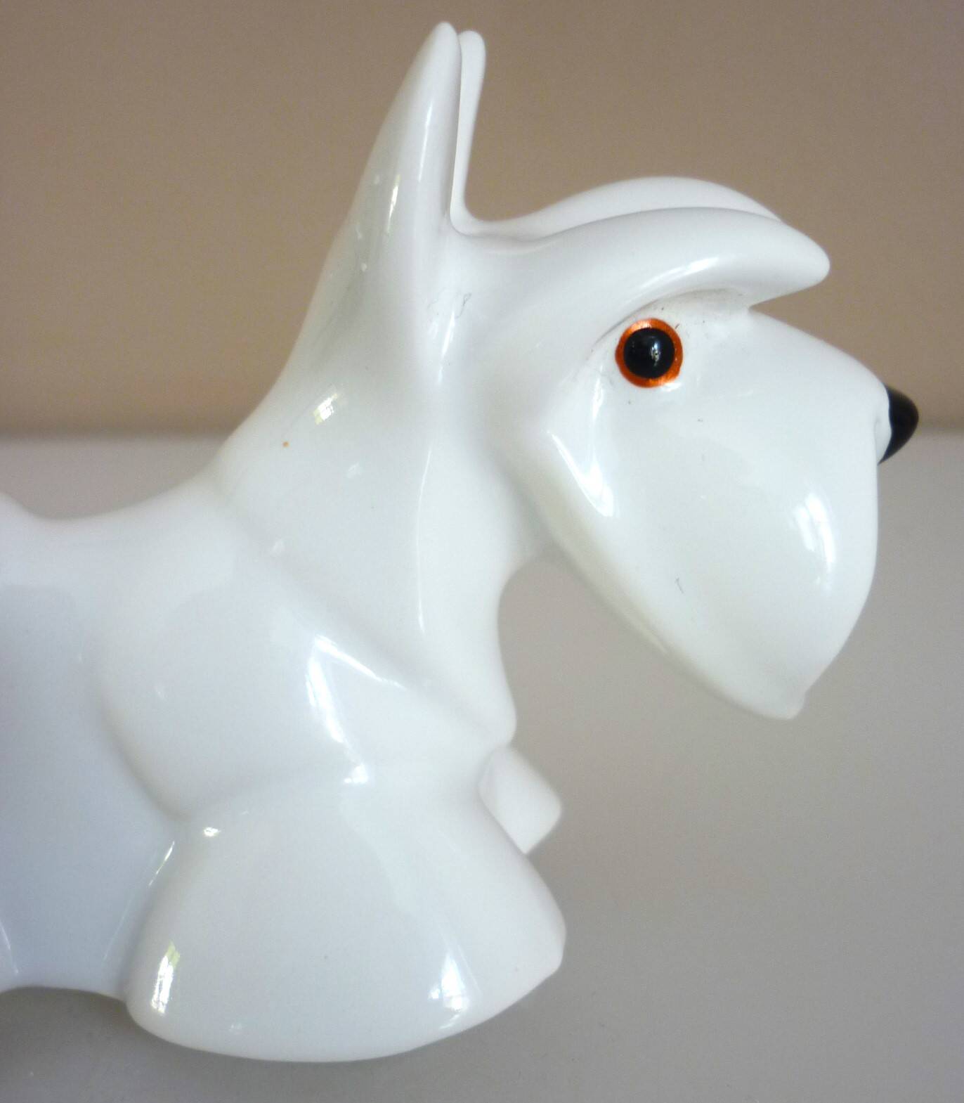 Salt and pepper shakers, glazed ceramic, Scottish terrier dog, signed