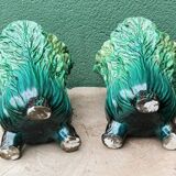 Pair of slip pot covers, cabbage leaves