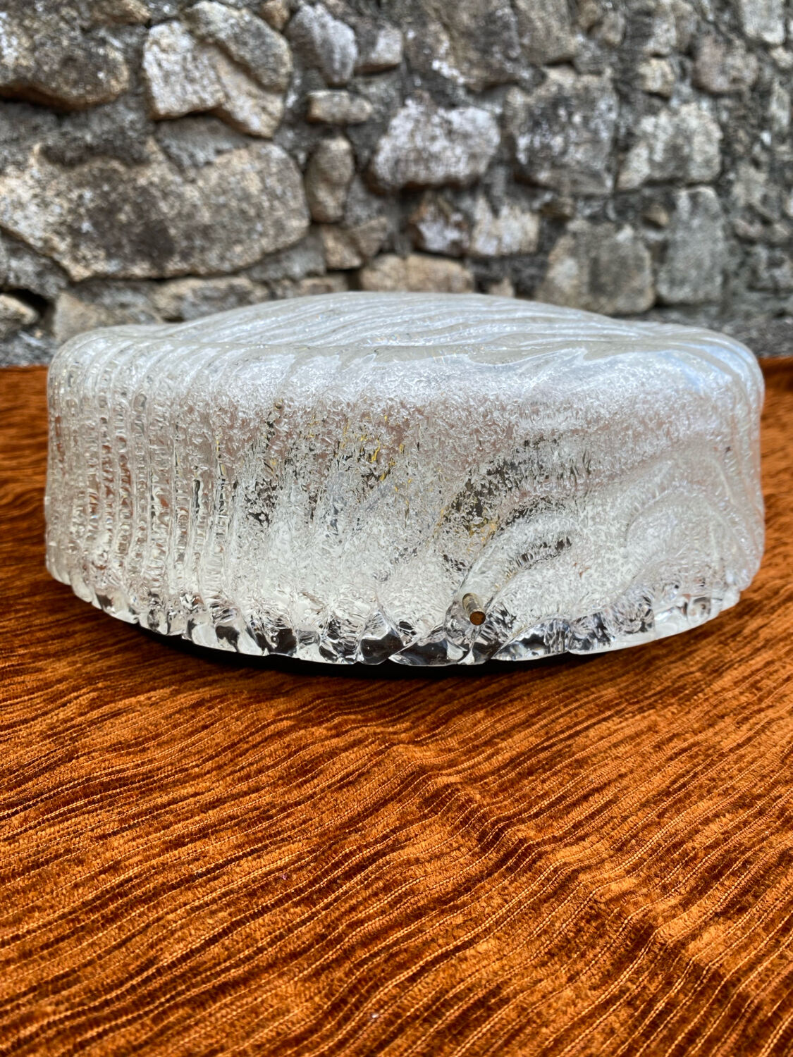 Vintage 1980s Round Molded Glass Ice Cube Wall Sconce