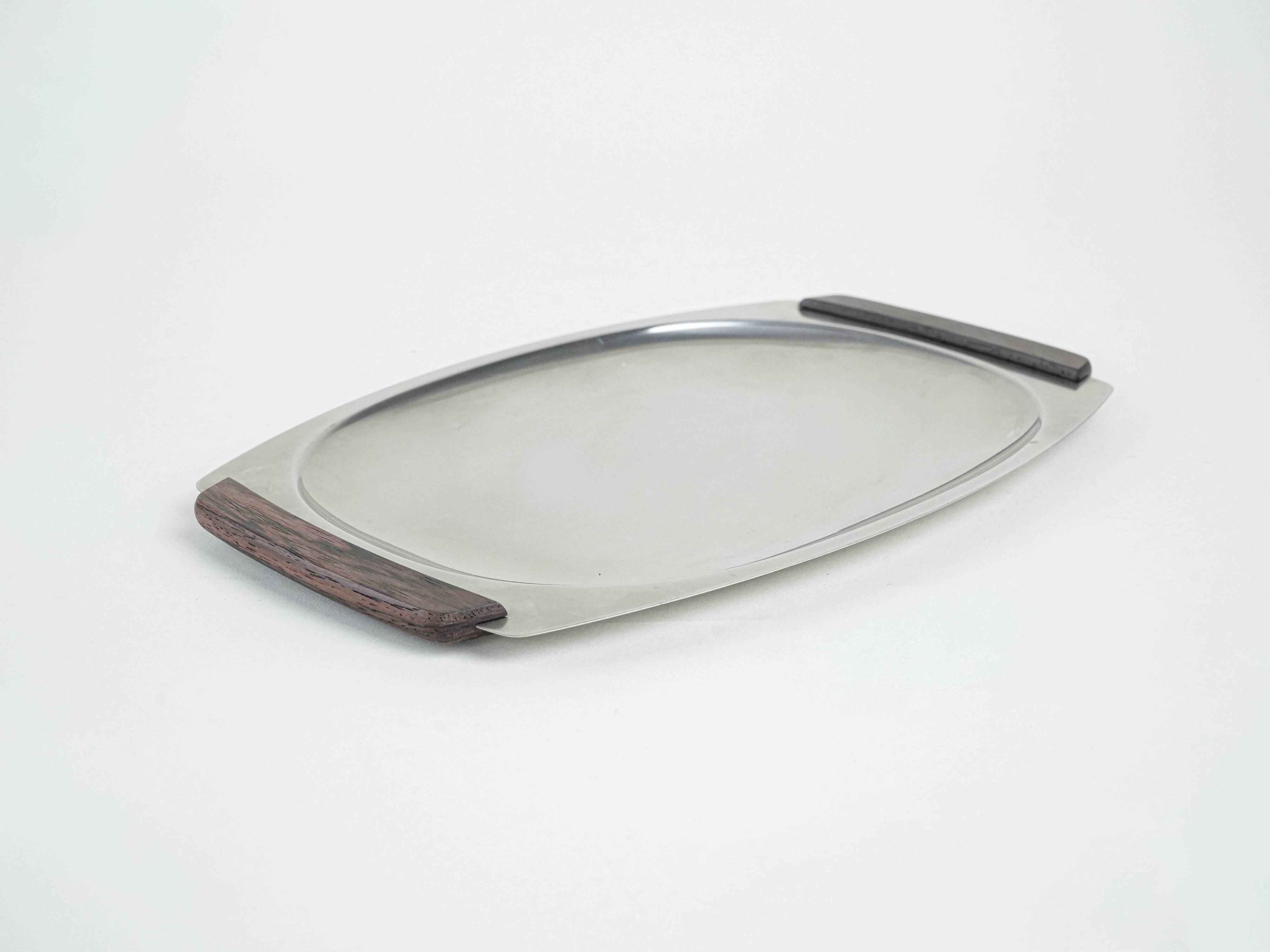 Plateau en acier inoxydable, design danois, années 1970, fabriqué au Danemark