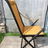 Napoleon III folding chair armchair black wood & vintage yellow fabric