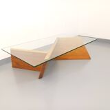 Vintage rectangular coffee table in solid elm and glass from the 80s