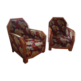 Paire de fauteuils art déco avec velours d'origine armature en merisier