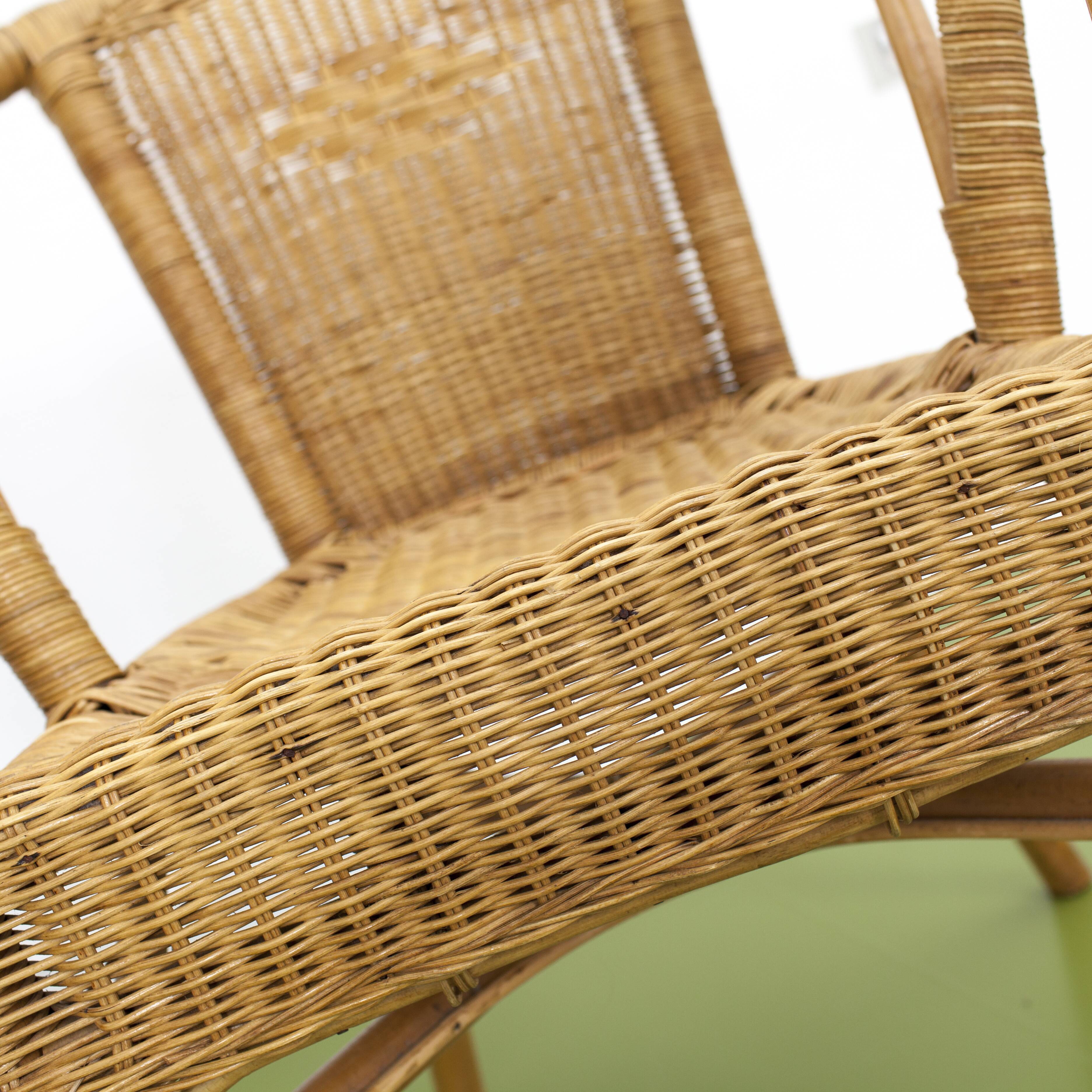 Pair of rattan and wicker armchairs 1960s
