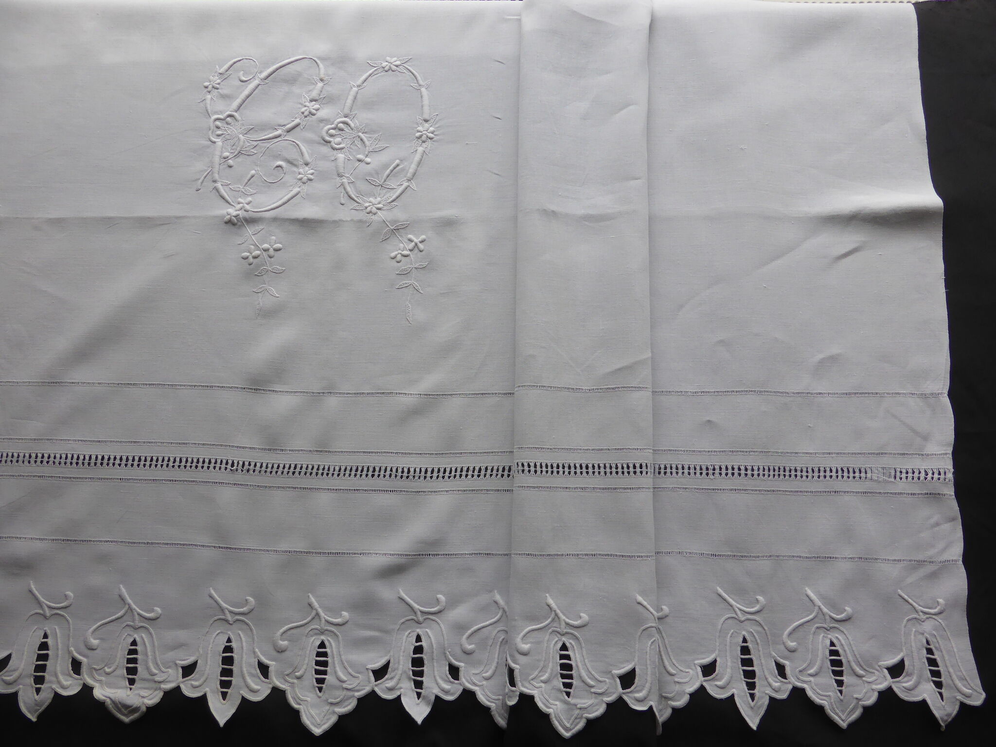 Old sheet in white linen thread
