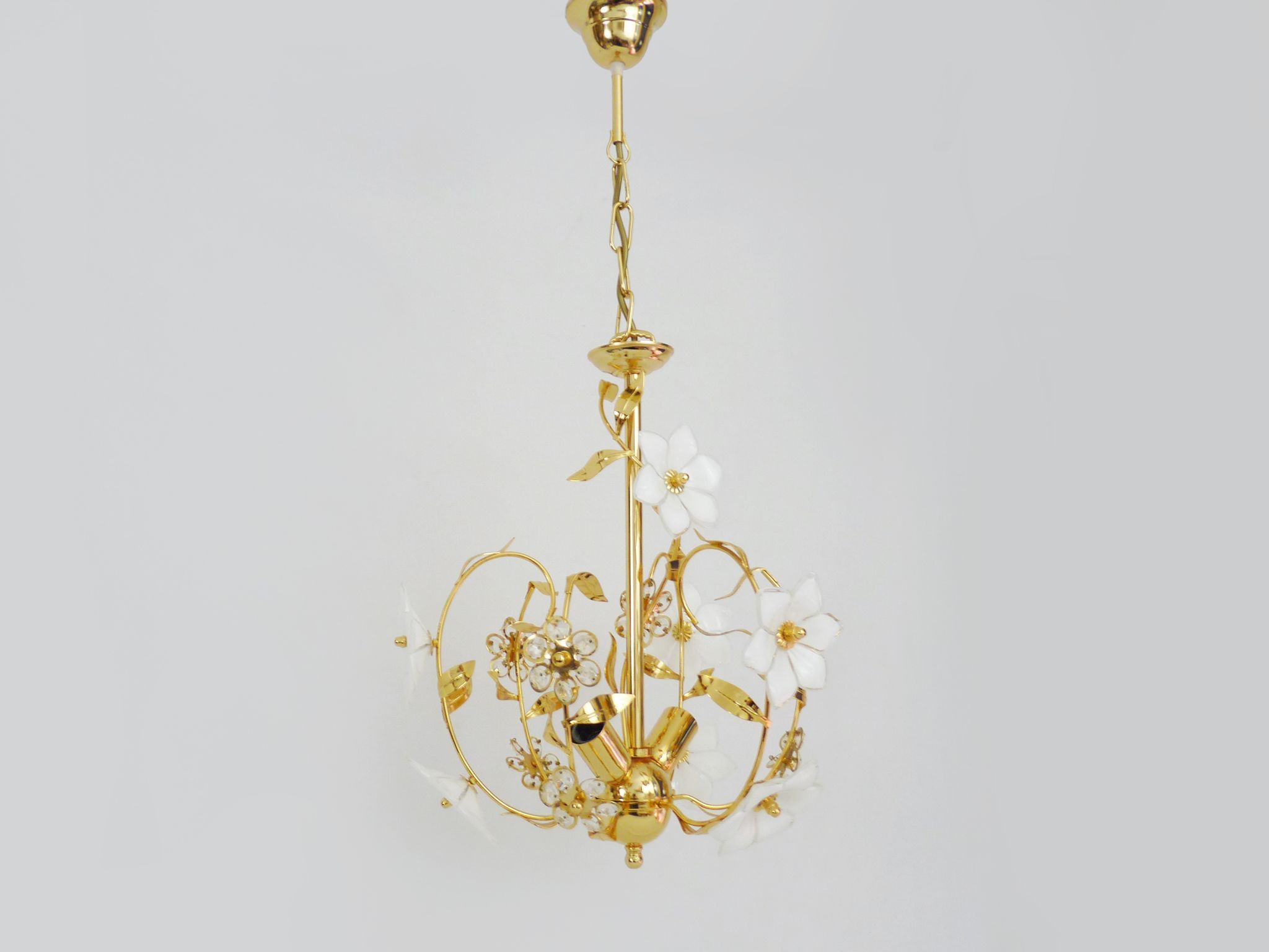Vintage flower chandelier in Murano glass and brass with 2 burners. Year 70