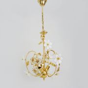Vintage flower chandelier in Murano glass and brass with 2 burners. Year 70