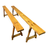 Pair of cherry wood benches in the Louis Philippe style, 19th century.