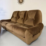 Cosy 3-seater sofa, convertible, French design from the 70s, vintage.