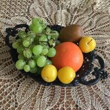 Fruit basket or bread in metal worked lace effect. Black color