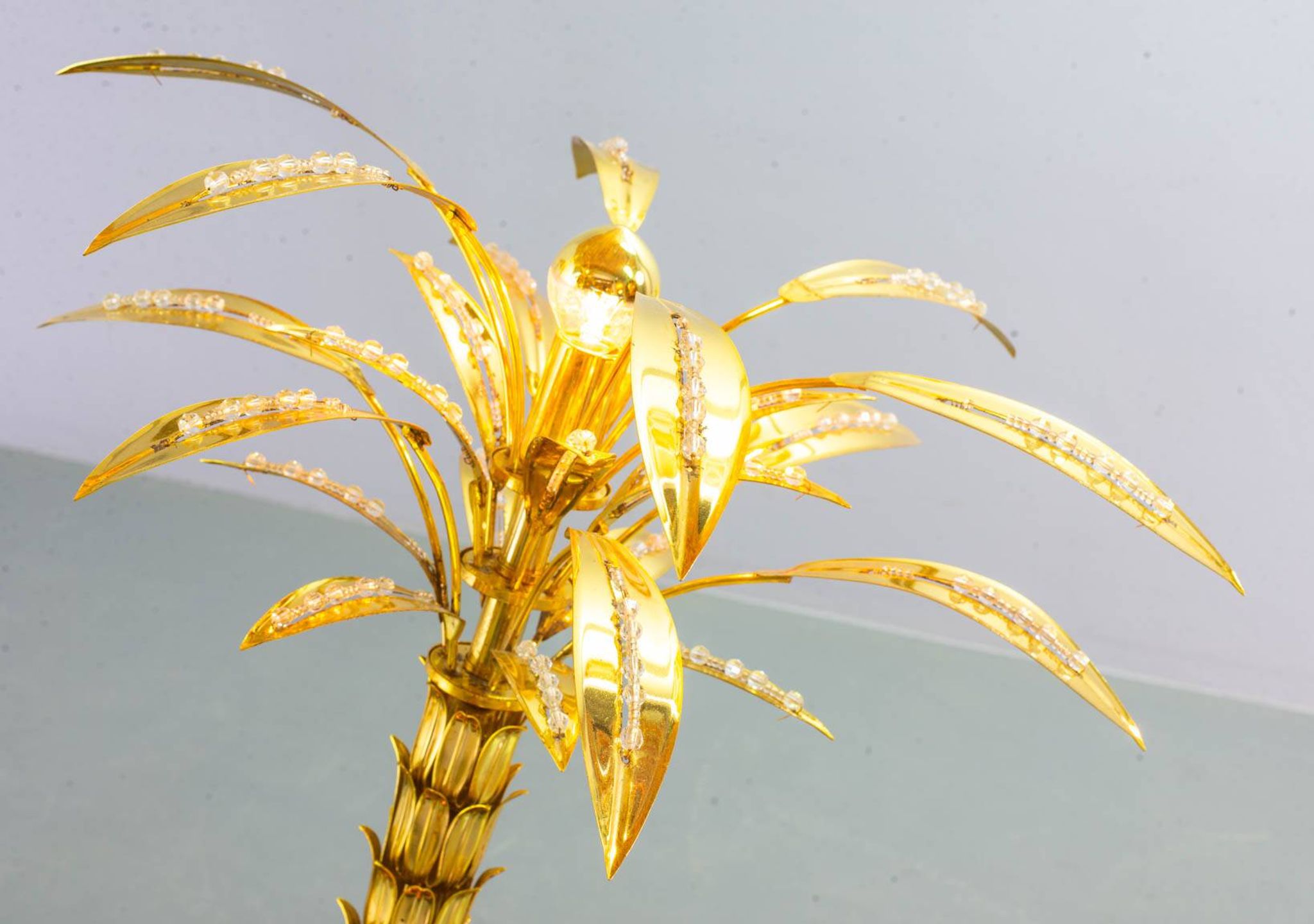 Exquisite Italian Golden Palm Tree Floor Lamp with 3 Sparkling Branches 70s