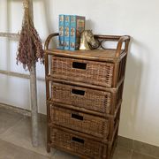 Cabinet / chest of drawers 4 drawers in rattan & vintage bamboo