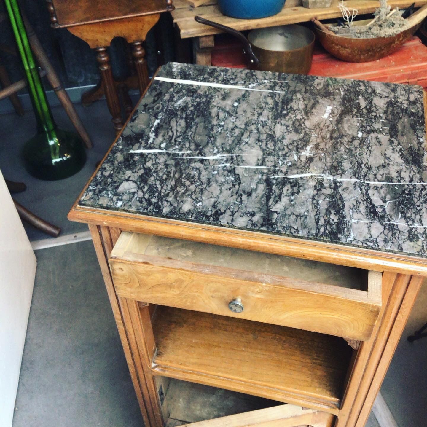 Solid wooden bedside with floral decoration