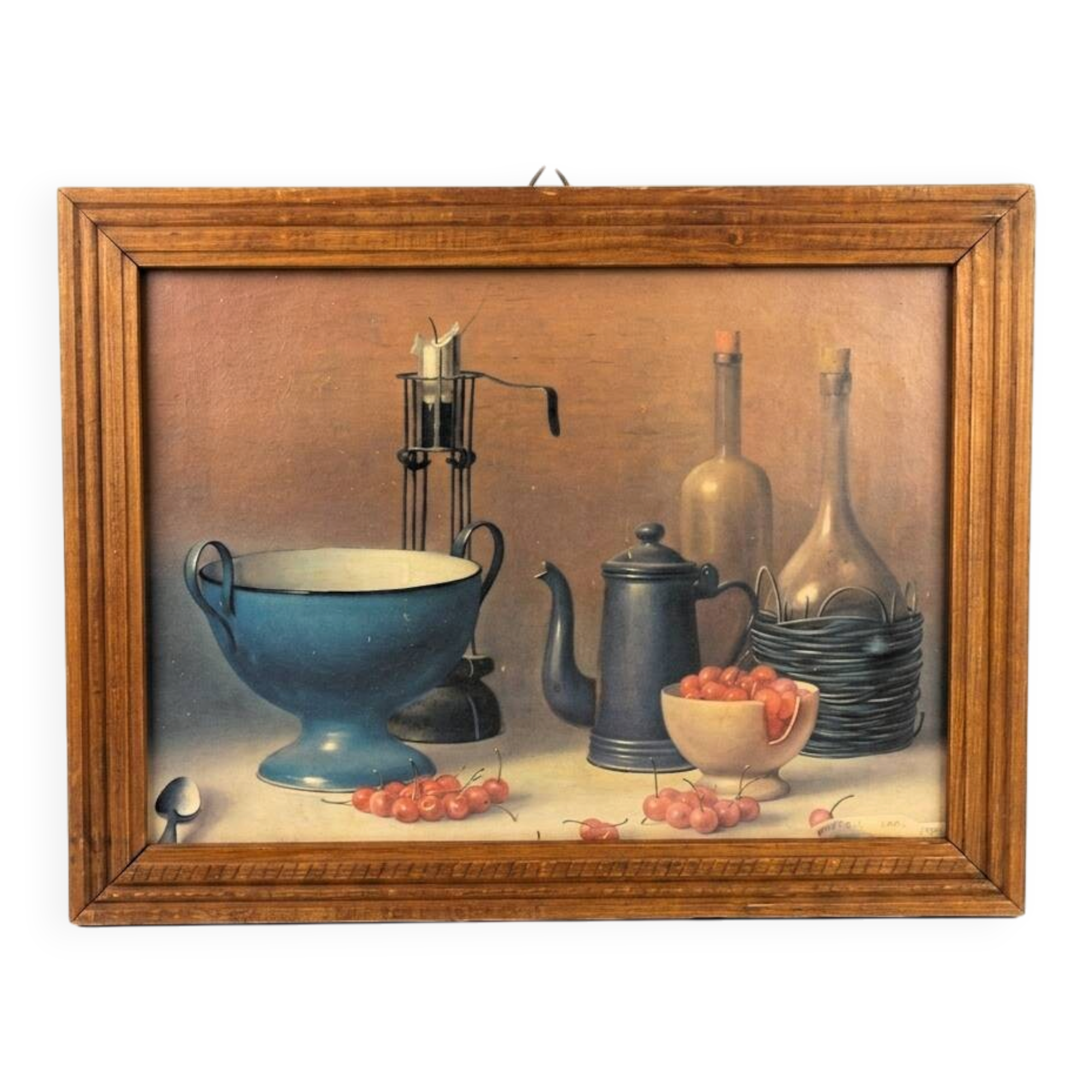 Tableau Nature Morte Vintage 1971 – Proferio Grossi – Cadre Bois