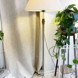 Tubular floor lamp in blue-grey metal and brass, 1930