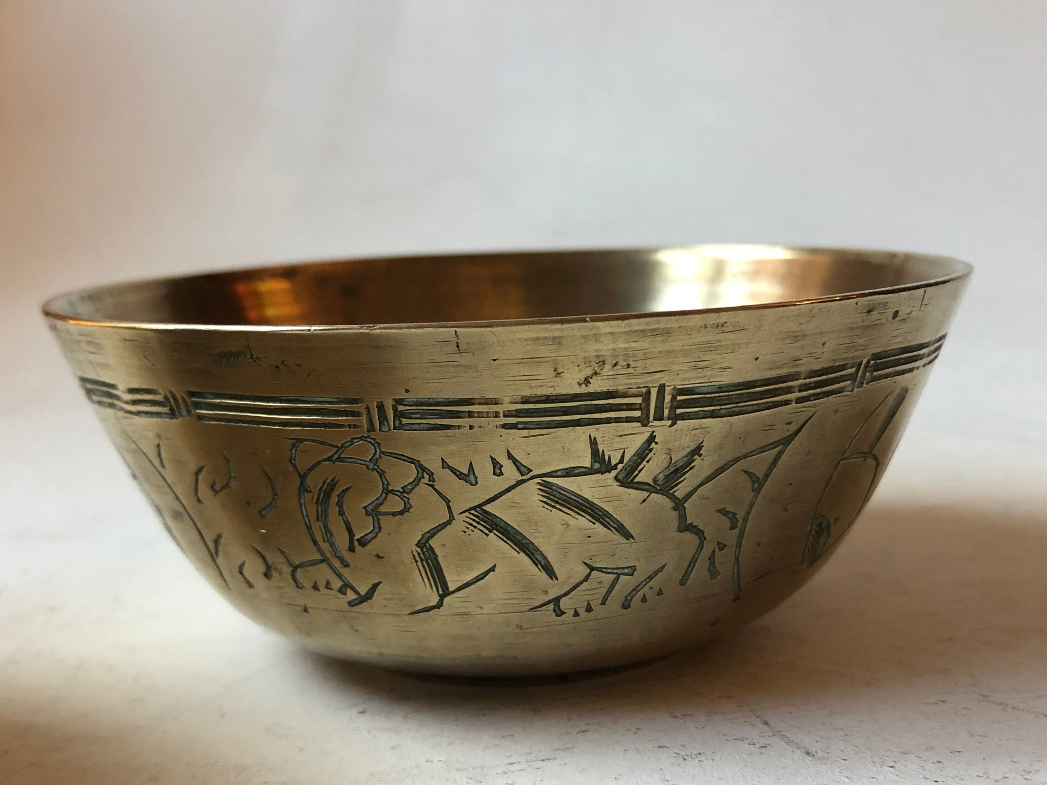 Set of brass Chinese cups