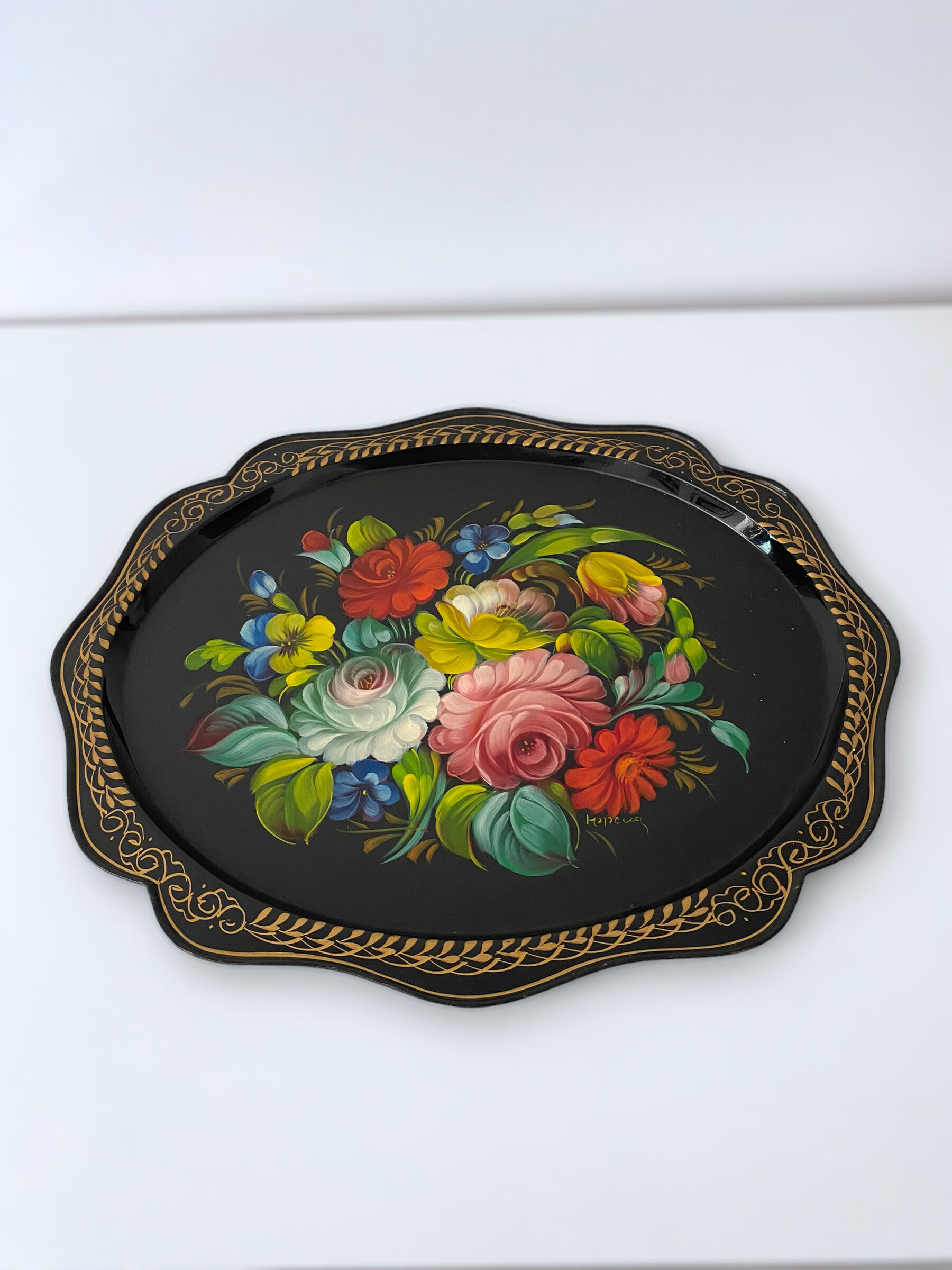 Metal tray Russian folk craft Jostovo