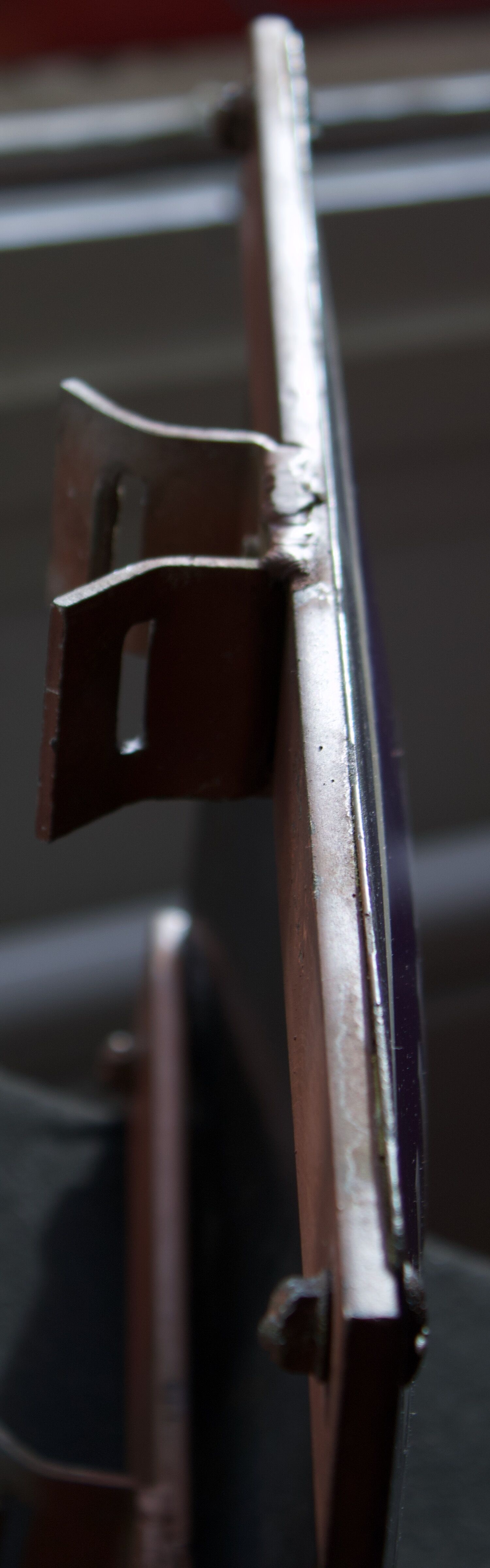 Old Enamelled and bulging "Chemin de la Rente" street plate, in perfect condition, on its cast iron support