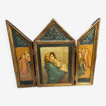 Tryptique religieux en bois vintage