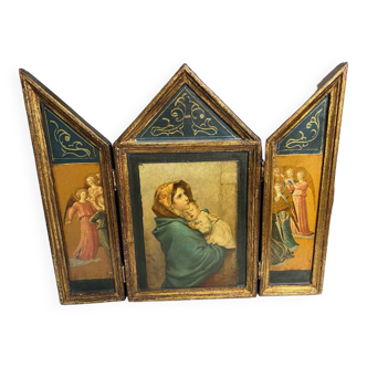 Tryptique religieux en bois vintage