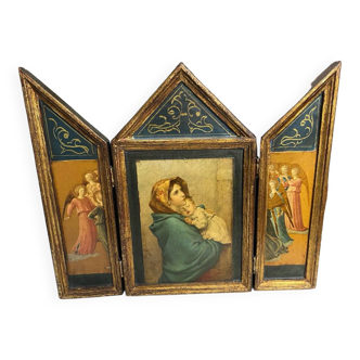 Vintage wooden religious triptych