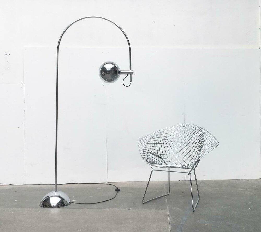 Chrome metal arc floor lamp Space Age mid-century by Cosack, 1960s