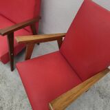 Vintage 1950s children's sofa and two armchairs with compass feet
