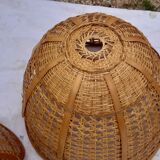 Set of 4 vintage wicker pendant lamps