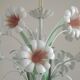 French Vintage 5 Light White Metal Chandelier With Pretty Pink Flowers