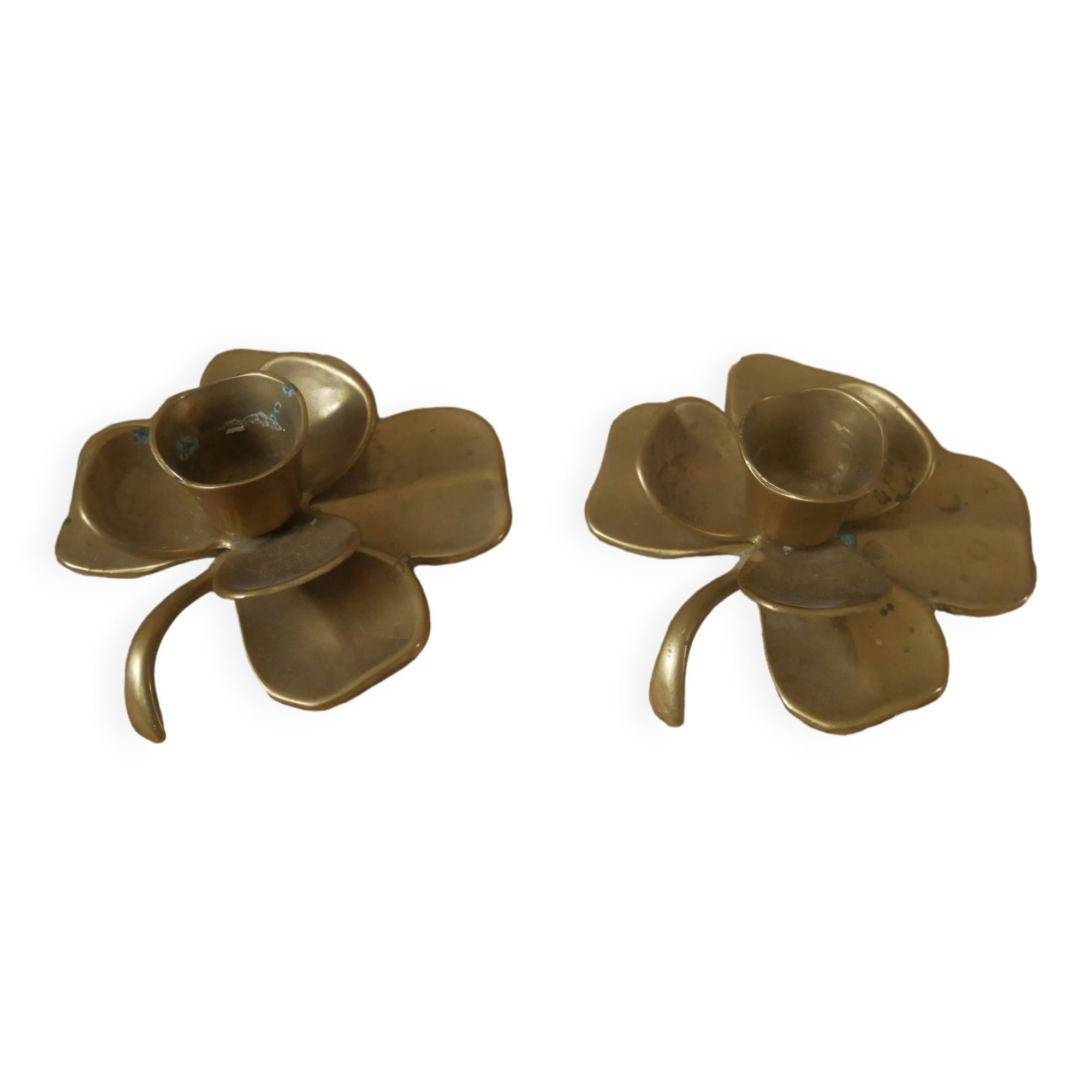 Pair of brass candlesticks clover candelabra candlesticks gold metal bohemian country decoration