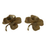 Pair of brass candlesticks clover candelabra candlesticks gold metal bohemian country decoration