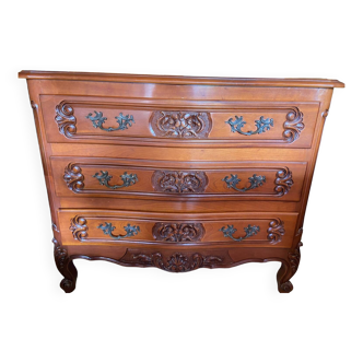 Louis XV style 3-drawer chest of drawers in cherry wood