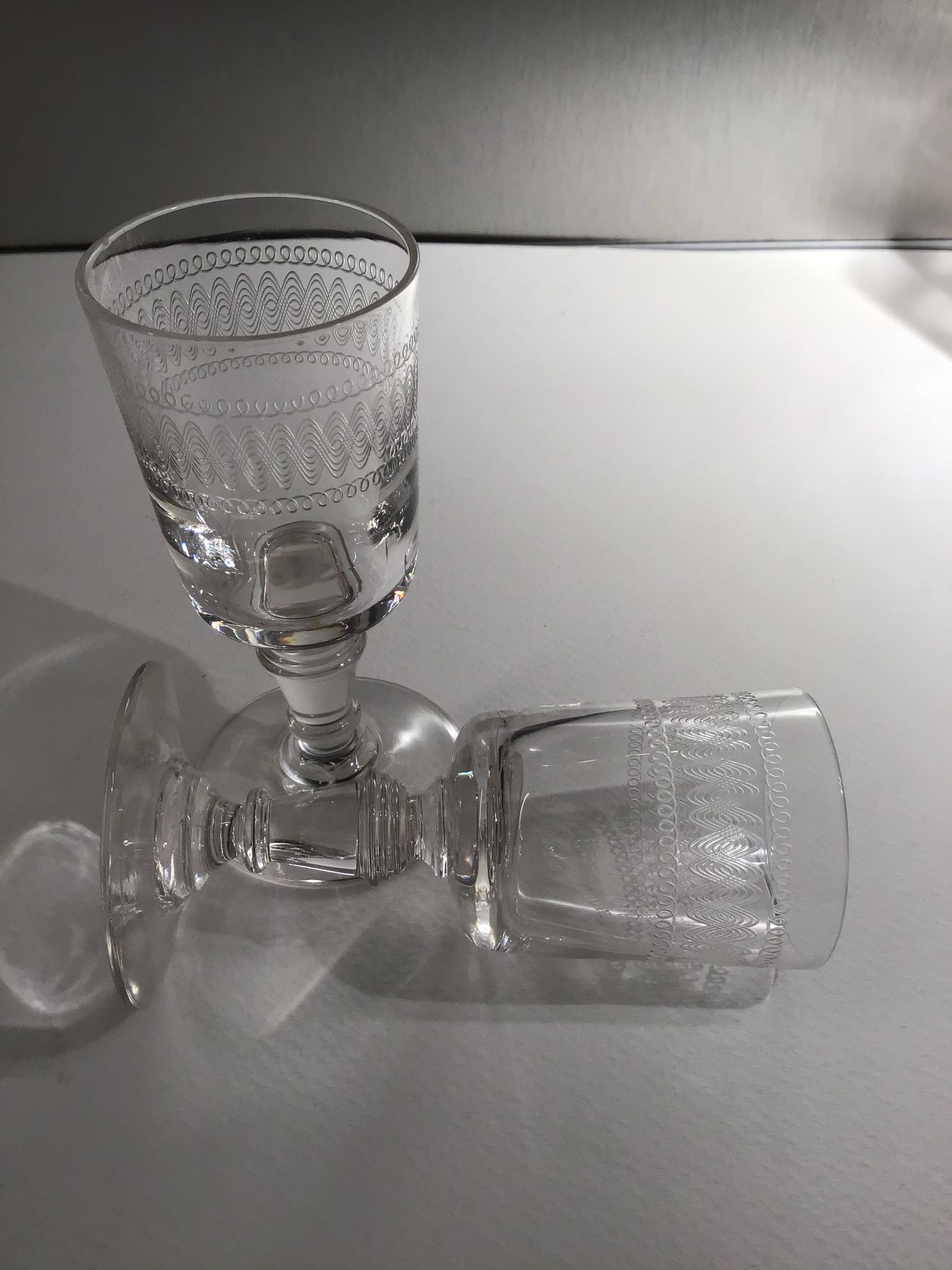 Set of 6 liqueur glasses, engraved, early 20th century