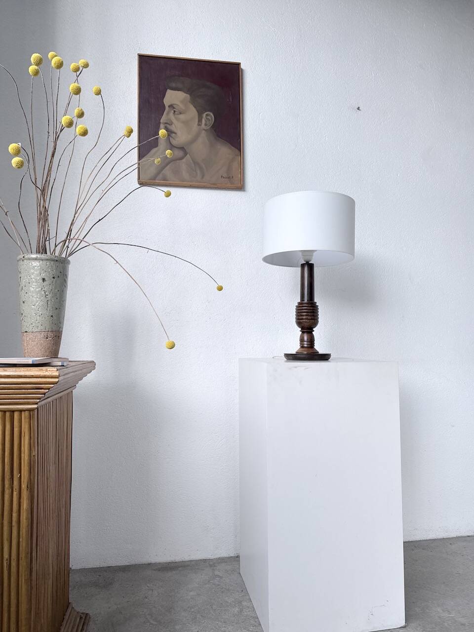 1940s Art Deco oak desk lamp