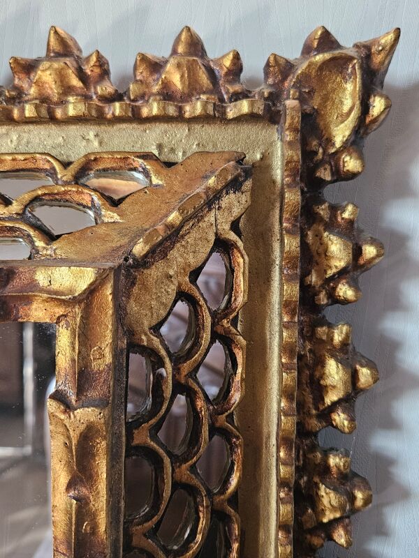 Miroir vintage ethnique bois doré artisanal 1950