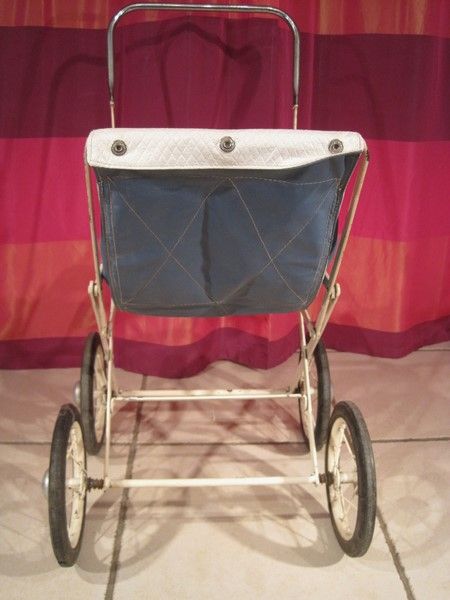 Landau Poussette Vintage Années 50 - En Bois, Toile Cirée Et Métal | Occasion Jouet Poupée