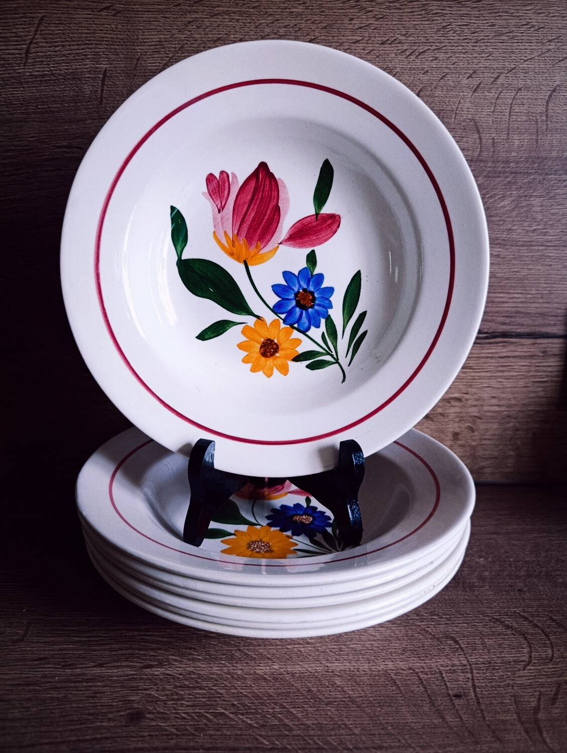 7 antique earthenware soup plates from Sélestat de Sarreguemines