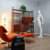 Mid century modular teak bookcase with bar unit, Italy 1950s