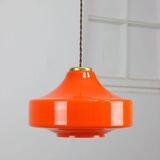 Mid-century italian orange glass & brass pendant lamp