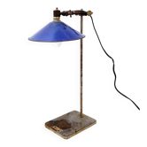 Lampe de bureau industrielle avec abat-jour en métal émaillé bleu cobalt - années 1950
